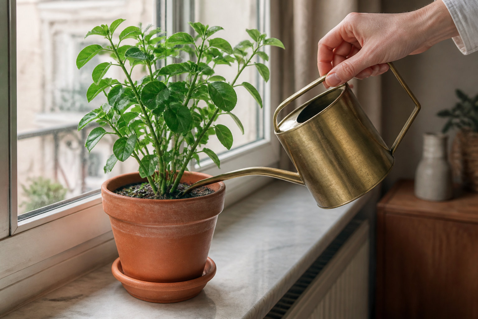 Arrosage d'une plante cultivée en pot