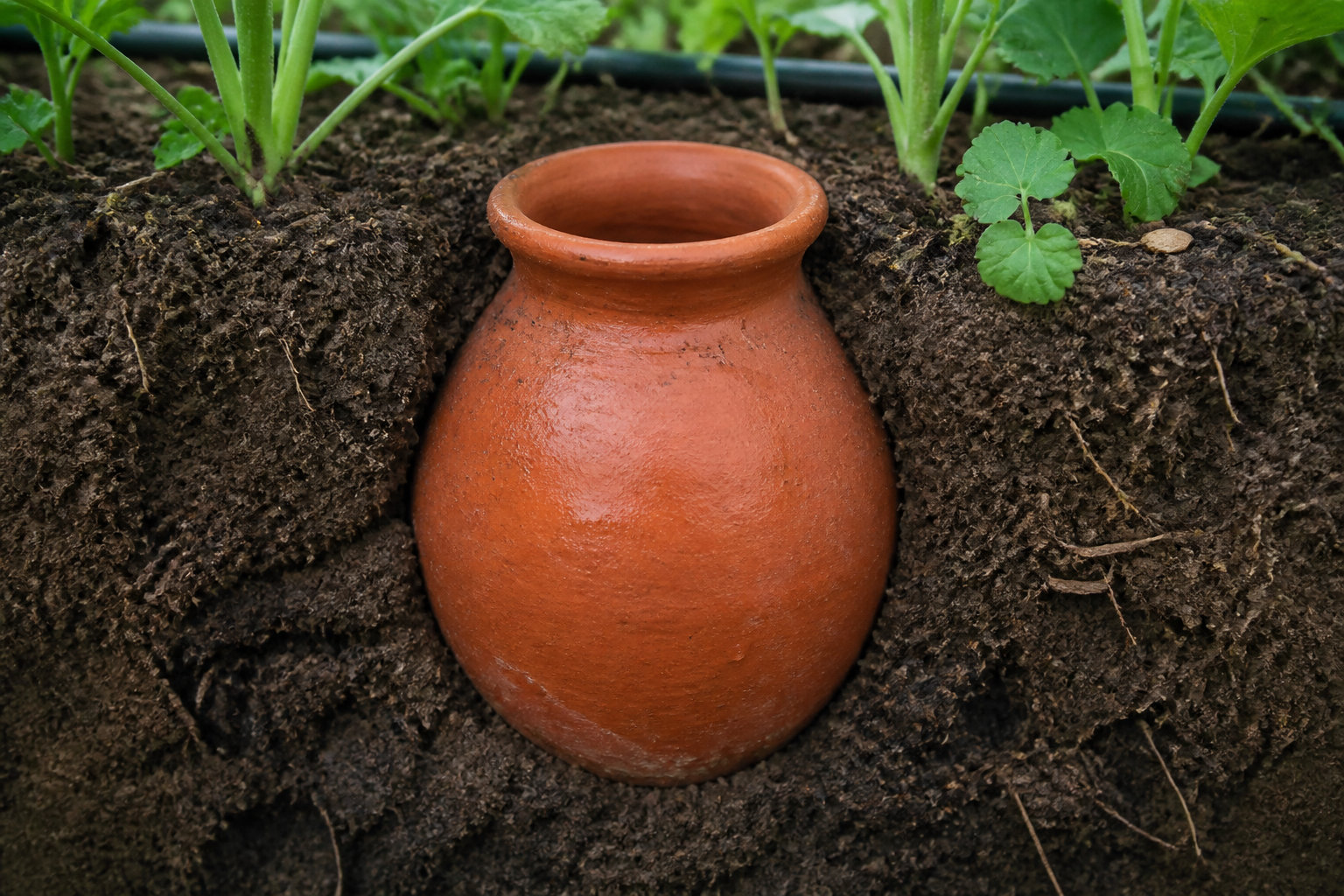 Oya d'arrosage enterrée au pied d'un plant