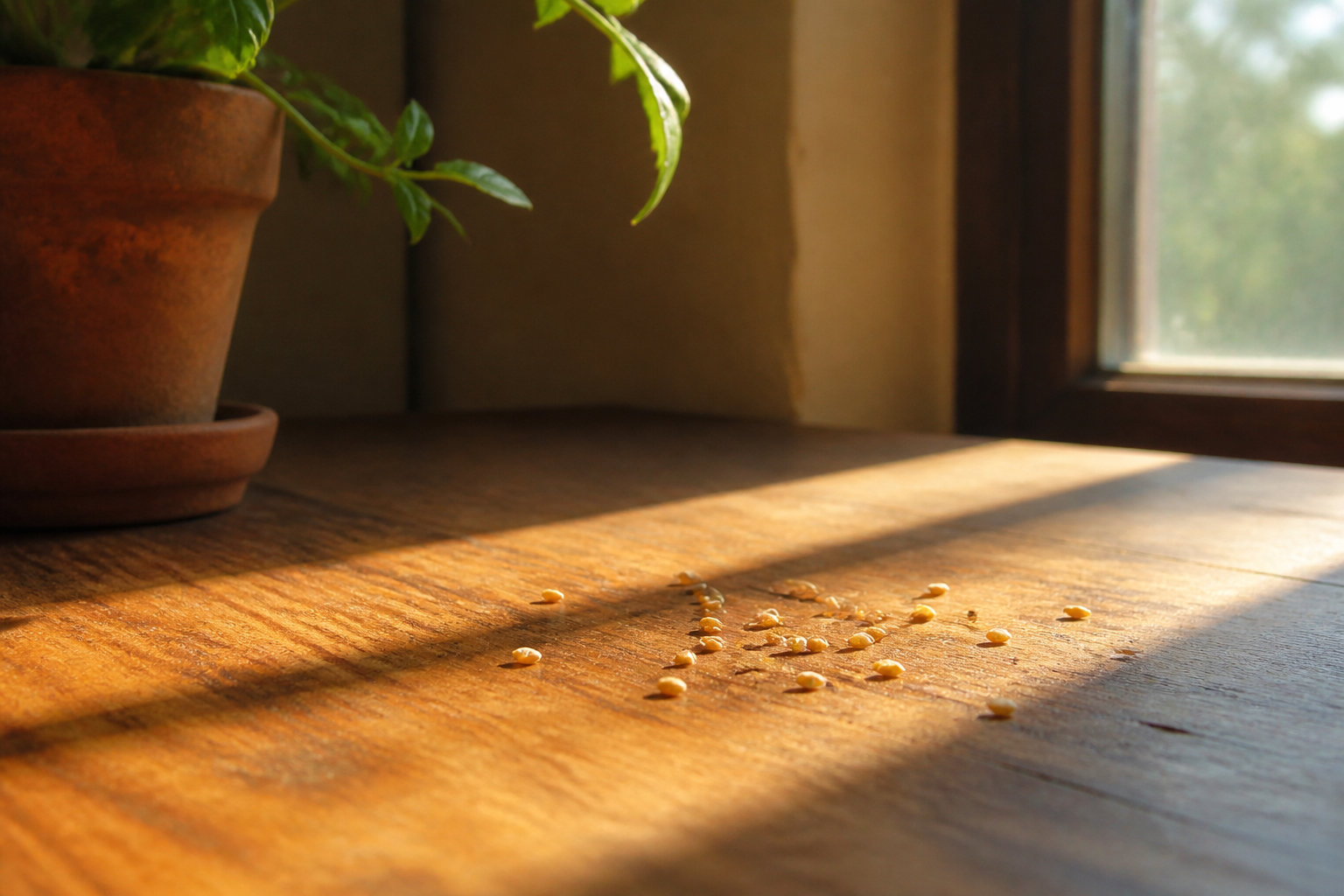 Graines de tomates exposées au soleil sur un rebord